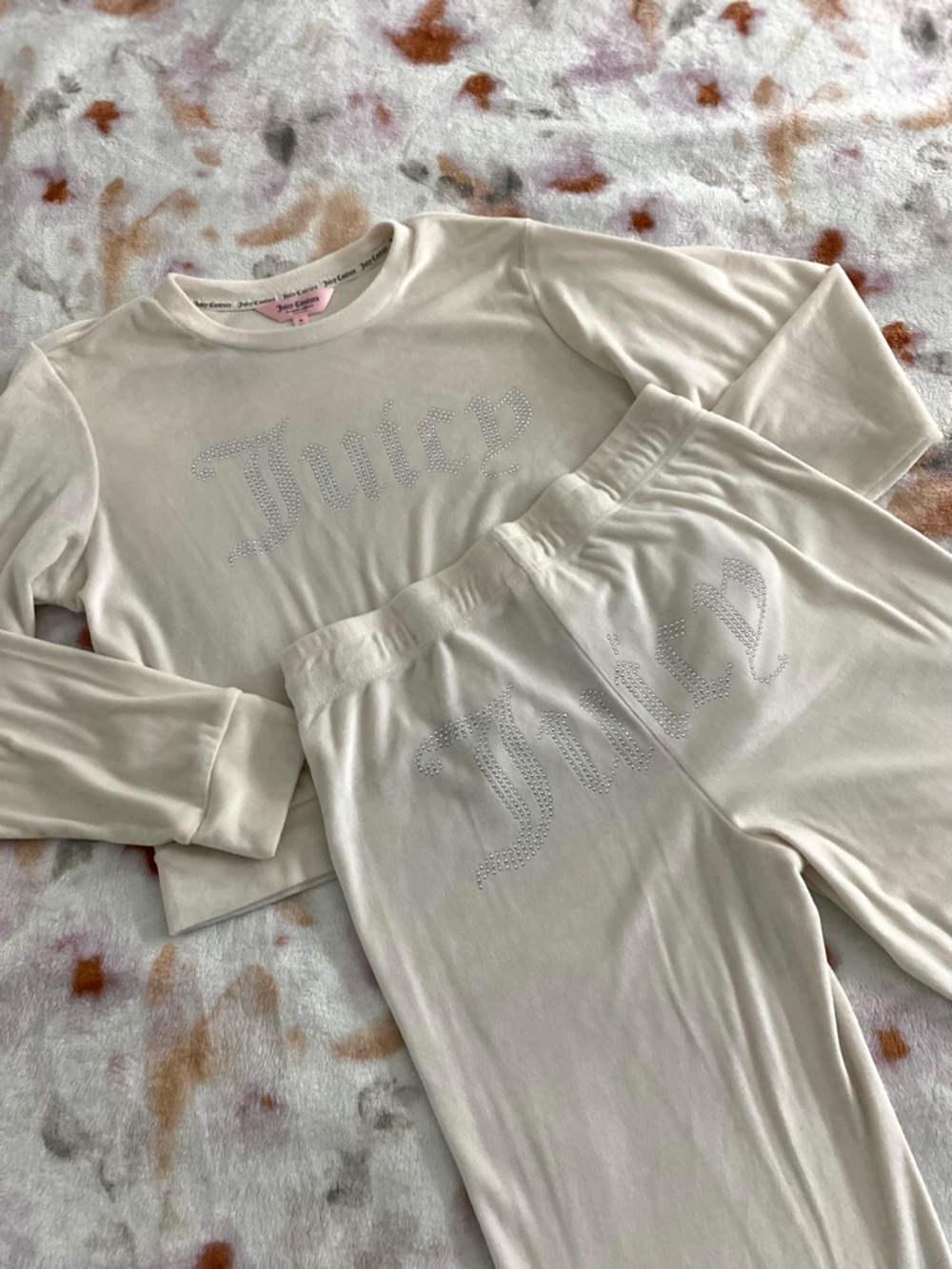 Juicy Couture Cream Rhinestone Logo Pajama Set